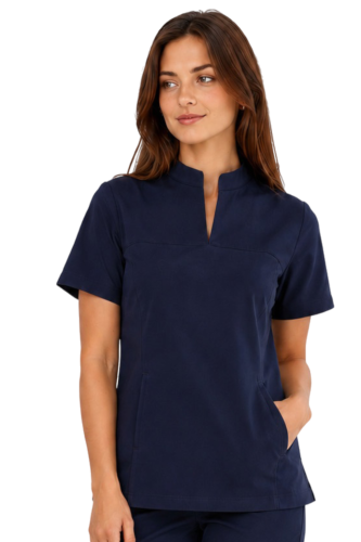 Ciemny granat bluza medyczna ze stójką  damska BASIC PREMIUM_przód.png