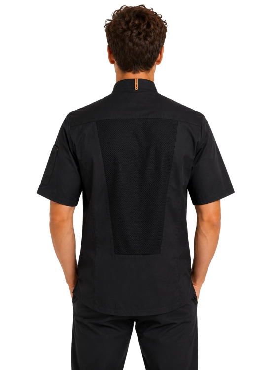 Bluza kucharska męska krótki rekaw kolor czarny widok z tyłu.png