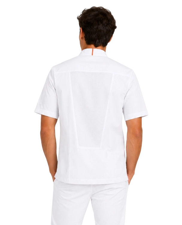 Bluza kucharska męska krótki rekaw kolor biały widok z tyłu.png